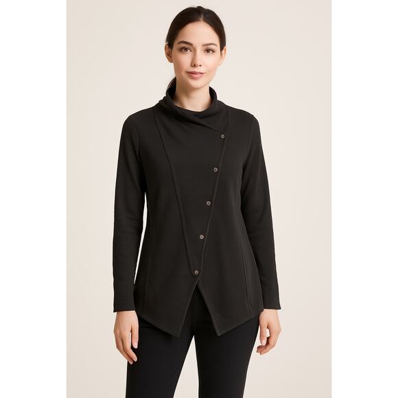Eileen Fisher Black Asymmetrical Snap Jacket PS Petite - Picture 1 of 6